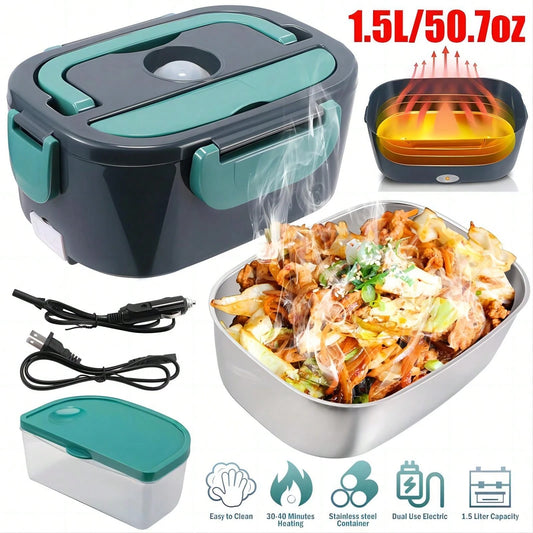 SOHIDA 50.72oz Insulated Lunch Box, Portable Fast Heating Food Warmer, Stainless Steel Food Container With Tray, Multi-Voltage 12V/24V/110V, For Office Kitchen Travel Car Truck Outdoor Use