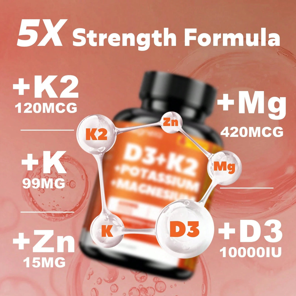 7-in-1 Vitamin D3 + K2 Supplement – Magnesium, Zinc & Vitamin C Vegan Capsules