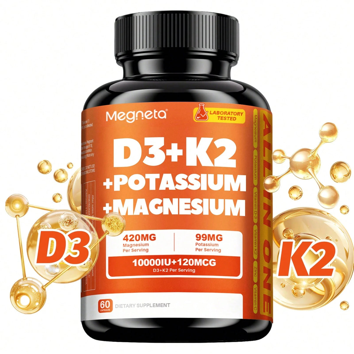 7-in-1 Vitamin D3 + K2 Supplement – Magnesium, Zinc & Vitamin C Vegan Capsules