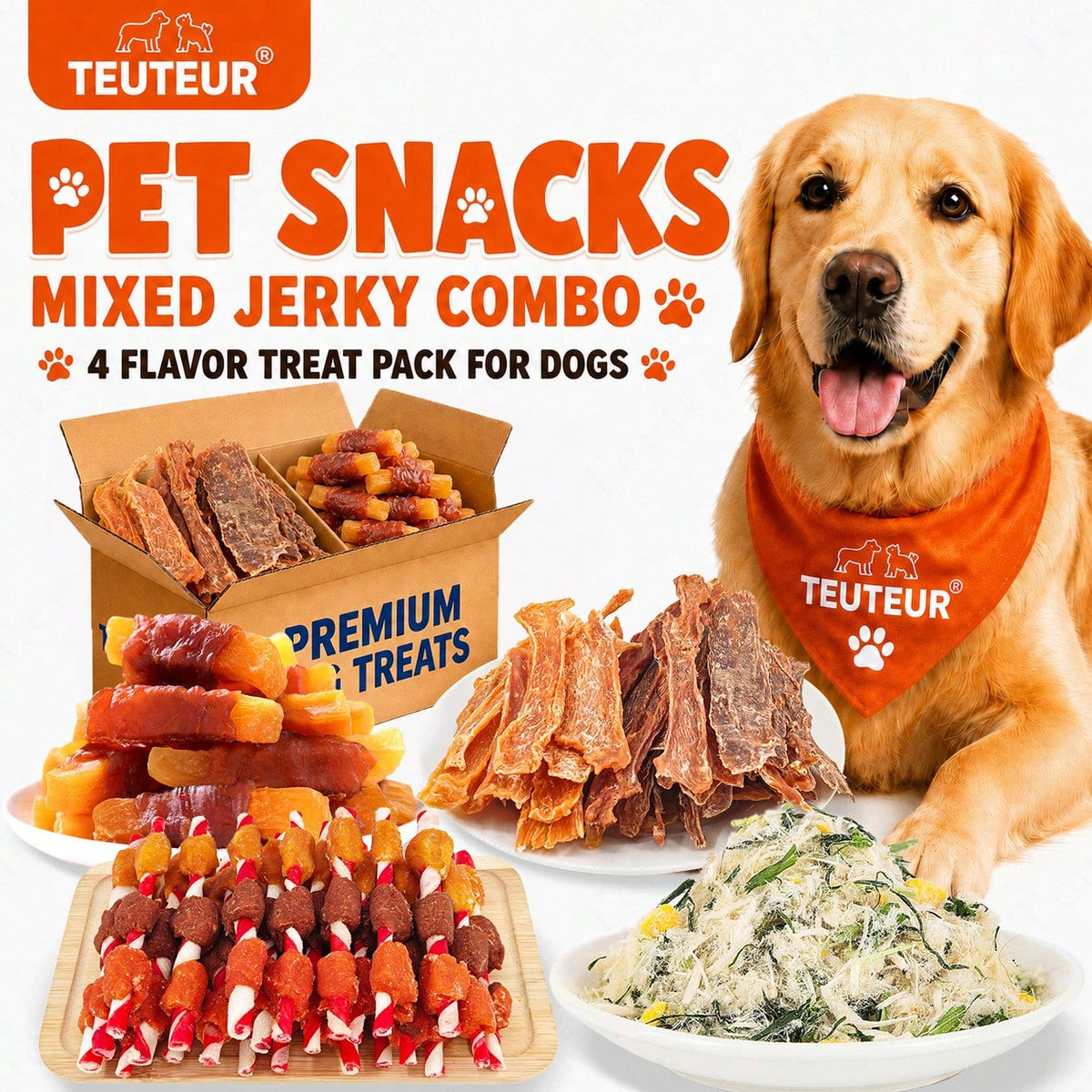 Teuteur Dog Treat Variety Pack – Chicken, Duck & Beef Jerky Snacks for Training & Daily Rewards