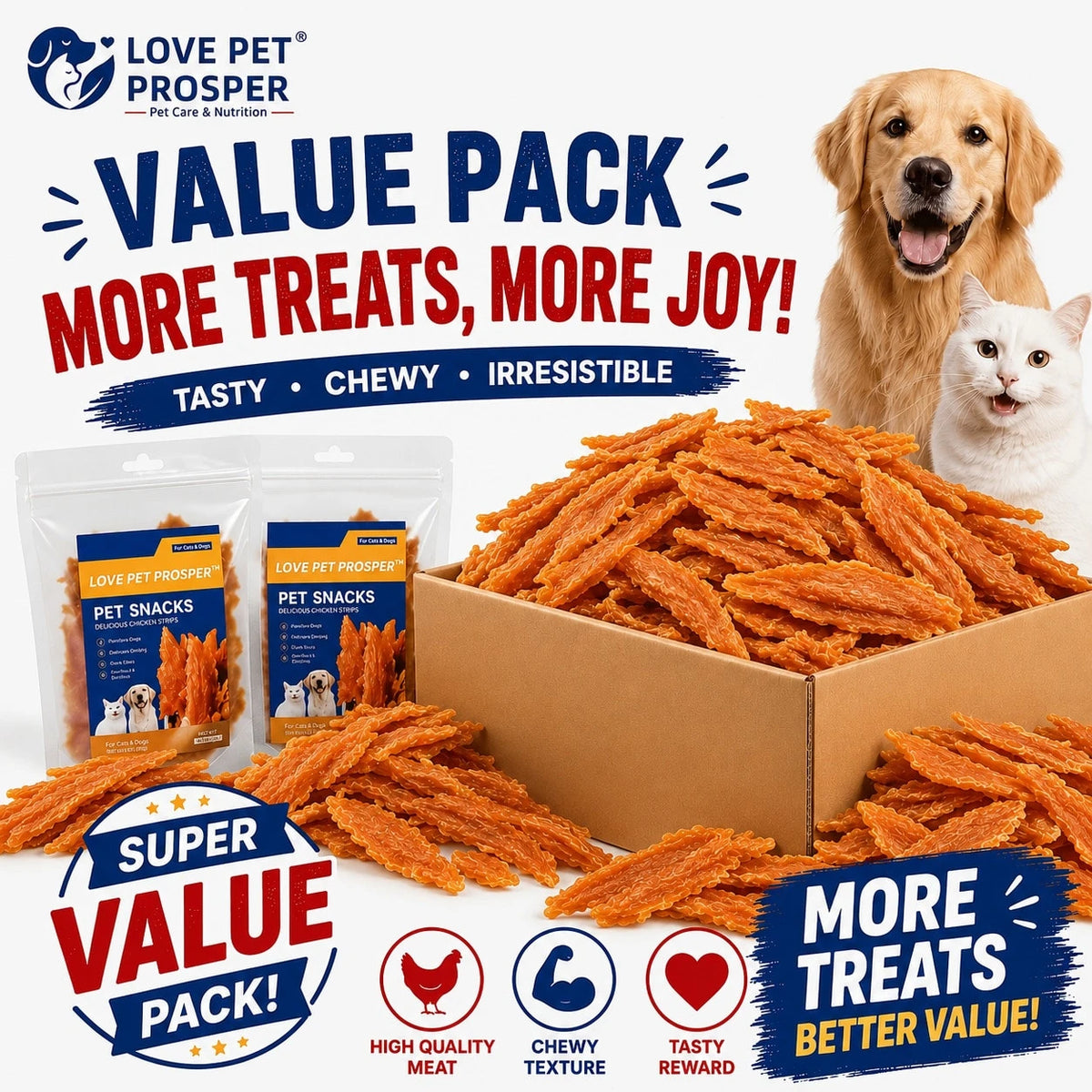 LOVE PET PROSPER Chicken & Duck Jerky Dog Treats – High-Protein Natural Pet Snacks for Training & Daily Rewards